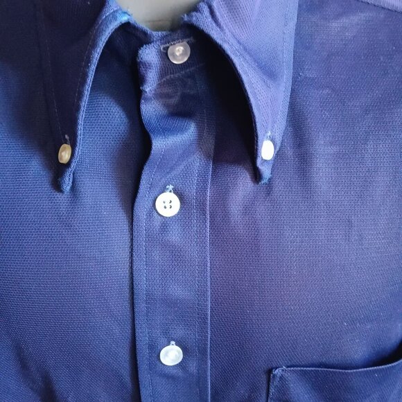 Vintage 16.5 Towncraft Mens Short Sleeve Button-Up Oxford Shirt Navy Blue Mesh - Picture 2 of 6